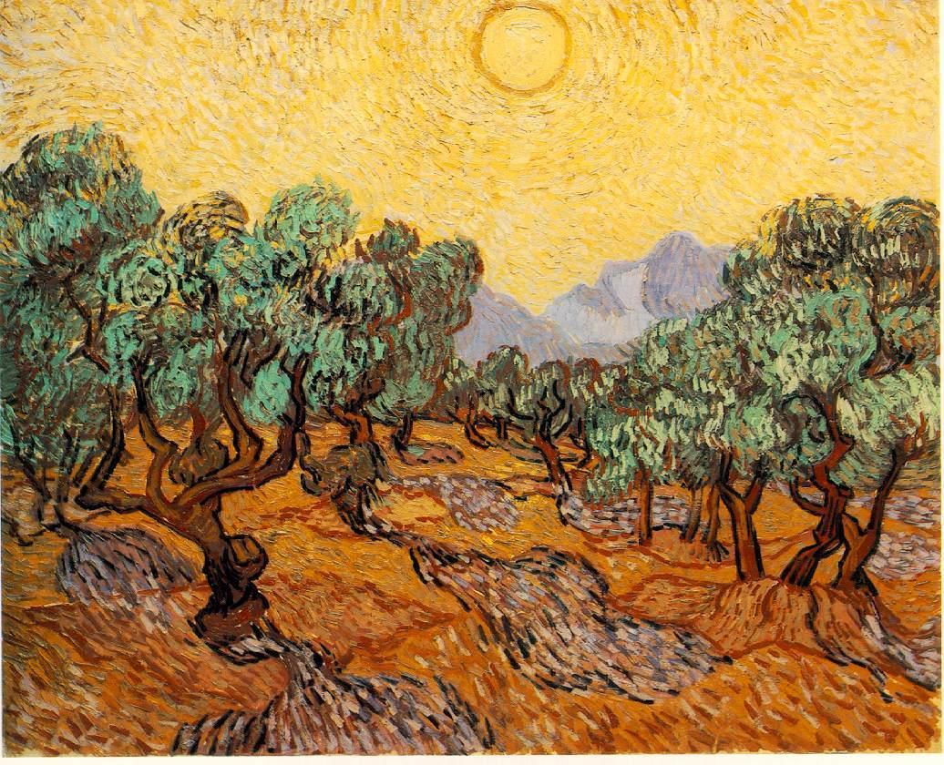 Olive Trees with Yellow Sky and Sun by Van Gogh