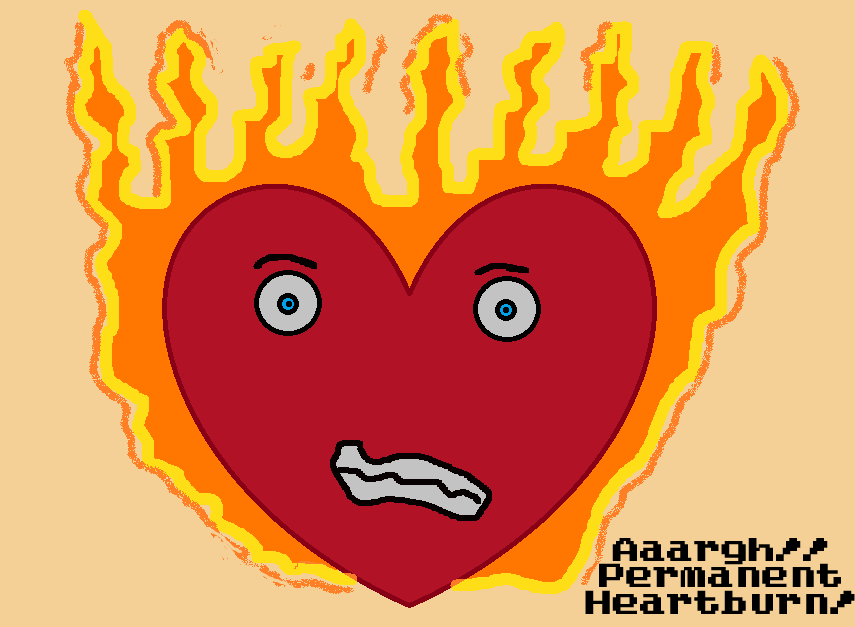 a cartoon heart on fire