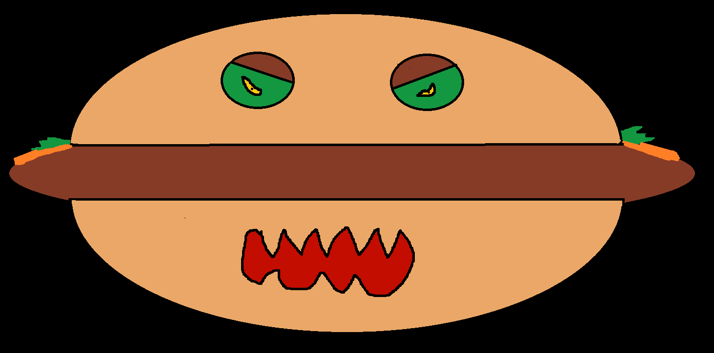 an angry cartoon hamburger floating in the void