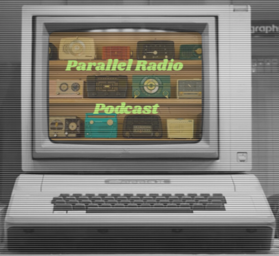 A computer monitor with a scanline overlay and a picture of several vintage radios on the screen